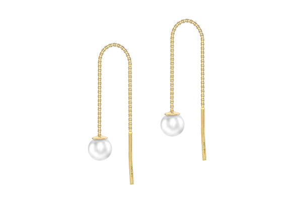 9ct Yellow Gold Fresh Water Pearl 4.5mm x 45mm Pull-Through-Chain Earrings