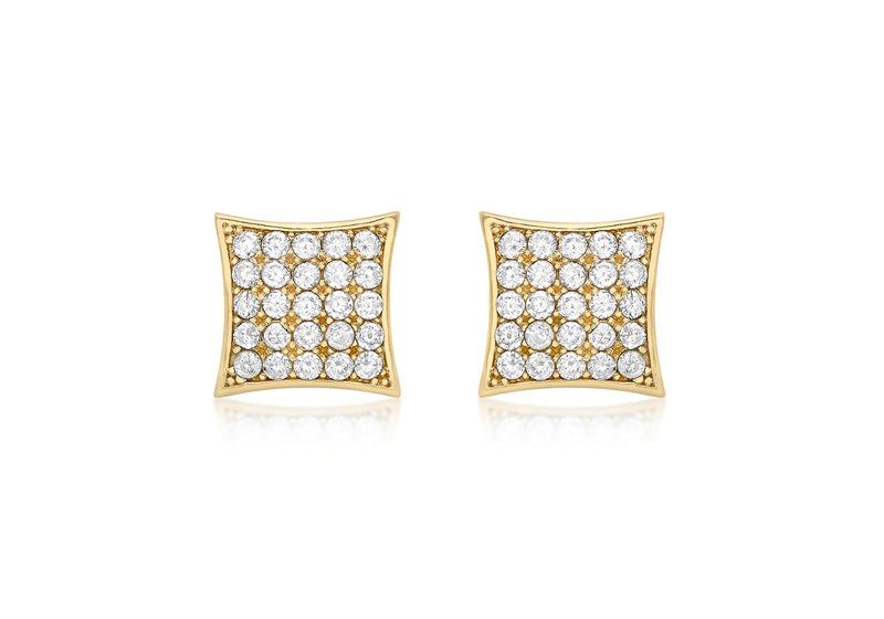 9ct Yellow Gold Zirconia  9mm Square Stud Earrings