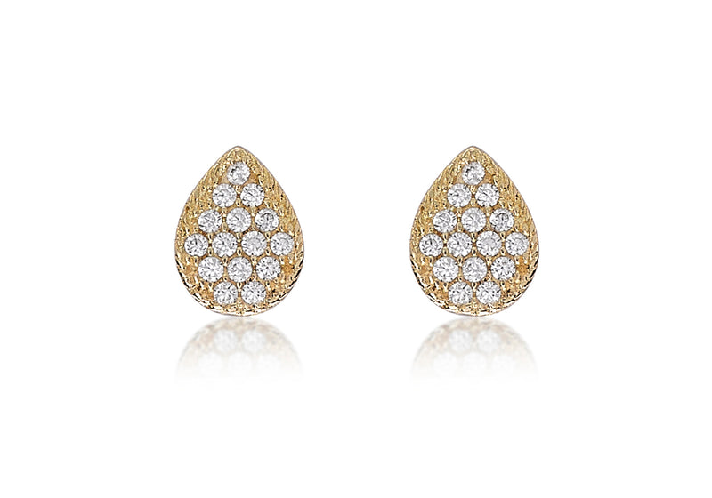 9ct Yellow Gold Zirconia  6mm x 8mm Pear Shaped Stud Earrings