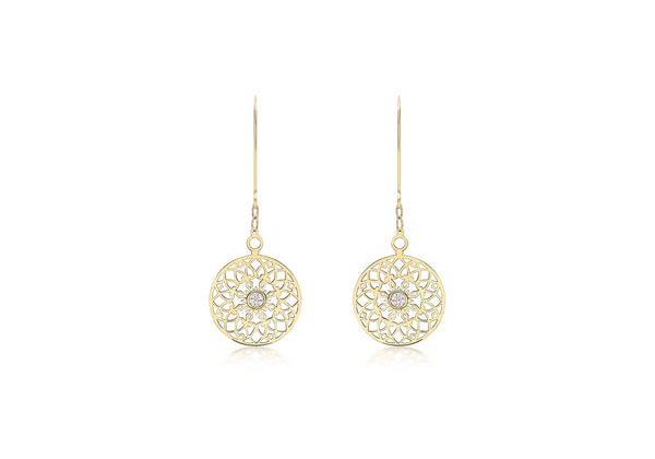 9ct Yellow Gold Zirconia  CutoCut 15mm Disc Drop Earrings