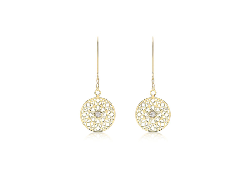 9ct Yellow Gold Zirconia  CutoCut 15mm Disc Drop Earrings