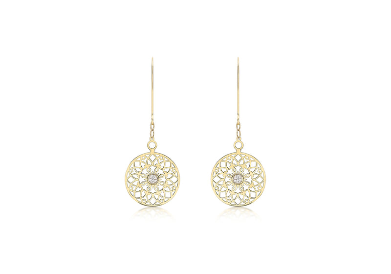 9ct Yellow Gold Zirconia  CutoCut 15mm Disc Drop Earrings