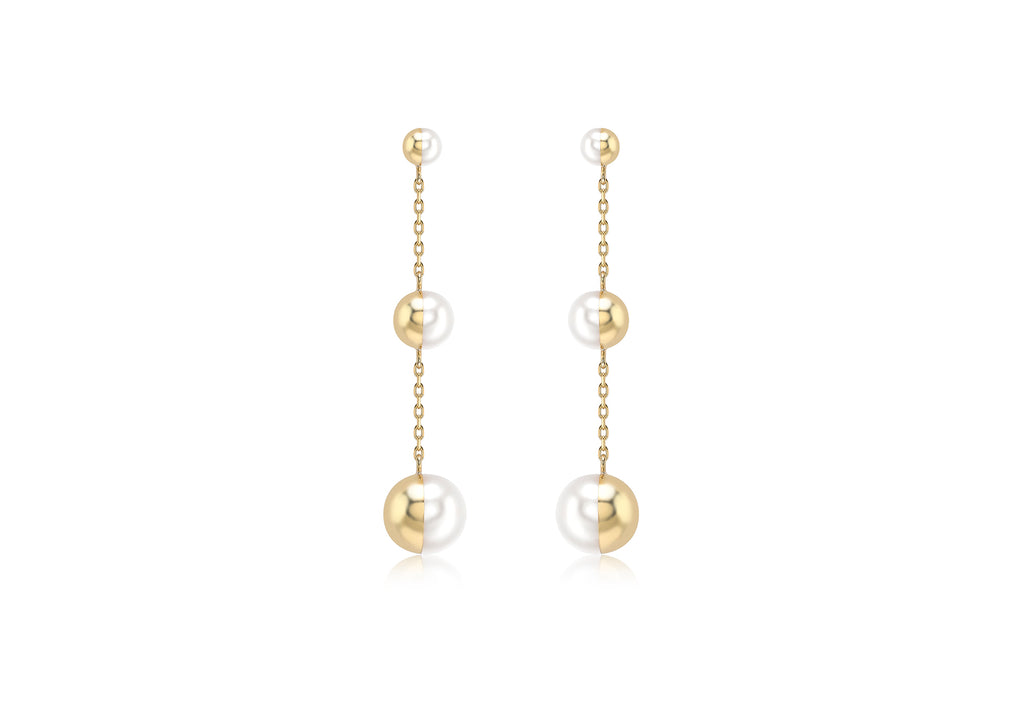 9ct Yellow Gold Half-overed Fresh Water Pearl 8.3mm x 43mm Graduated Drop Earrings