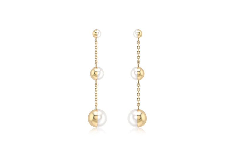 9ct Yellow Gold Half-overed Fresh Water Pearl 8.3mm x 43mm Graduated Drop Earrings