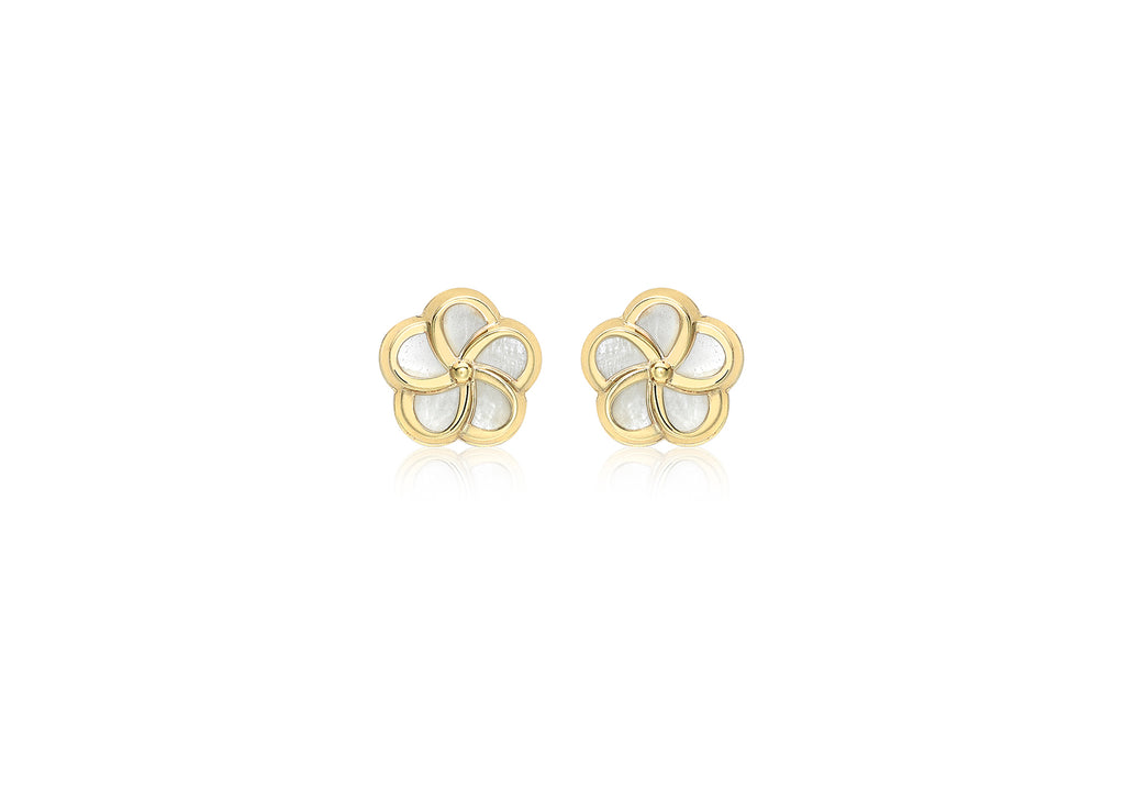 9ct Yellow Gold Mother of Pearl 8.5mm Flower Stud Earrings