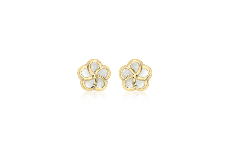 9ct Yellow Gold Mother of Pearl 8.5mm Flower Stud Earrings