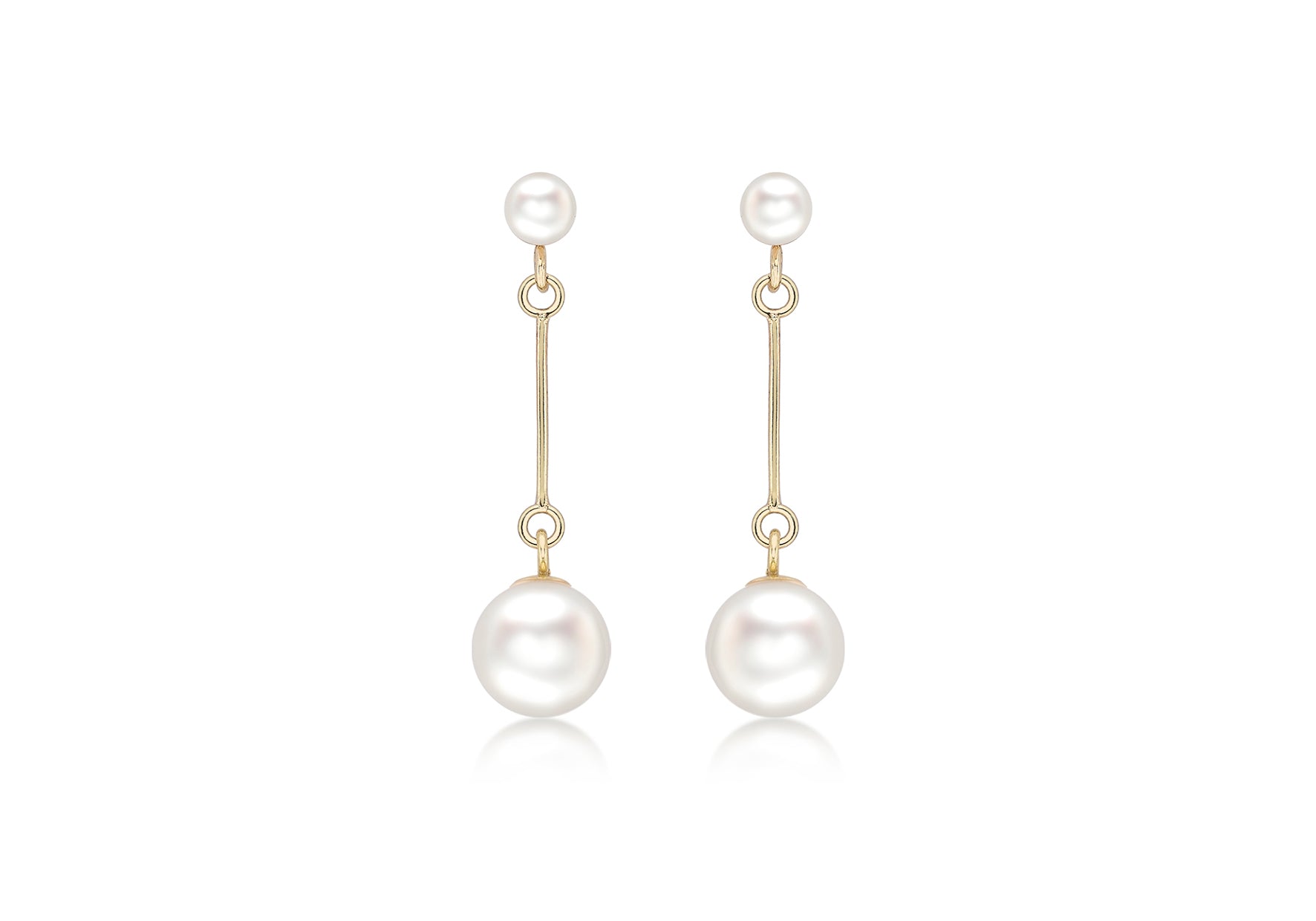 9ct Yellow Gold Pearl & Bar Drop Earrings