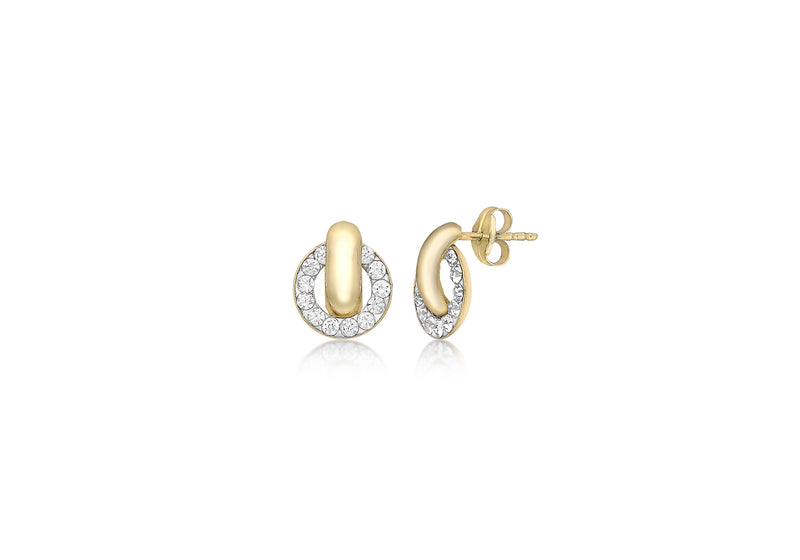 9ct Yellow Gold Crystal 8.3mm x 9.9mm Ring Link Stud Earrings
