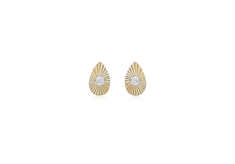 9ct Yellow Gold Zirconia  4.9mm x 7.7mm onertinaed Teardrop Stud Earrings