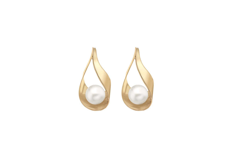 9ct Yellow Gold Pearl 7.7mm x 16.5mm Sling Stud Earrings