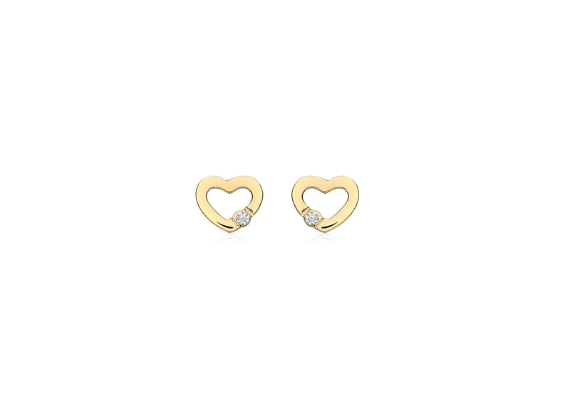 9ct Yellow Gold Zirconia  6.8mm x 5.5mm Open-Heart Stud Earrings