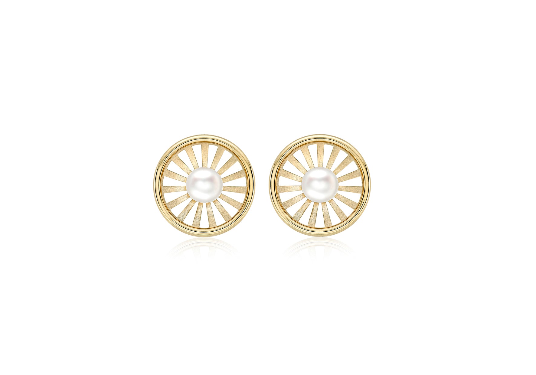 9ct Yellow Gold Pearl 12.5mm Polished and Satin Sunrays Stud Earrings