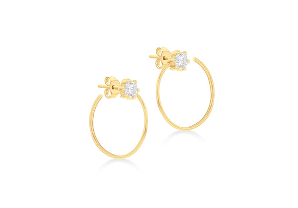 9ct Yellow Gold White Zirconia Circle Stud Earrings
