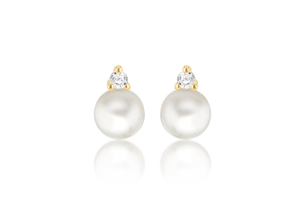 9ct Yellow Gold Freshwater Pearls and White Zirconia Stud Earrings