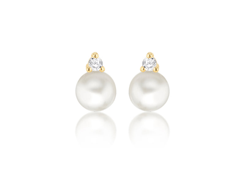 9ct Yellow Gold Freshwater Pearls and White Zirconia Earrings