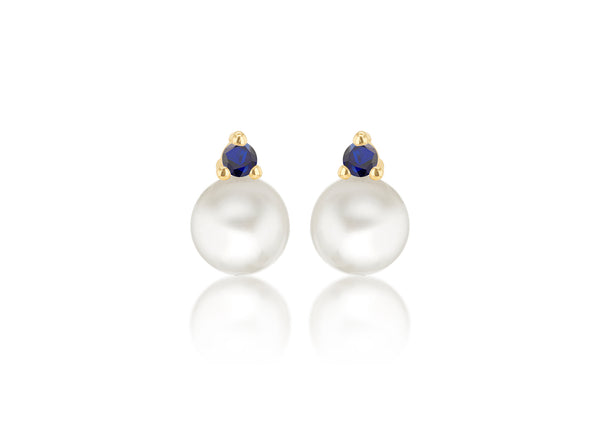 9ct Yellow Gold Freshwater Pearls and White Zirconia Stud Earrings