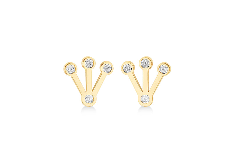 9ct Yellow Gold and White Zirconia Mini Crown Stud Earrings