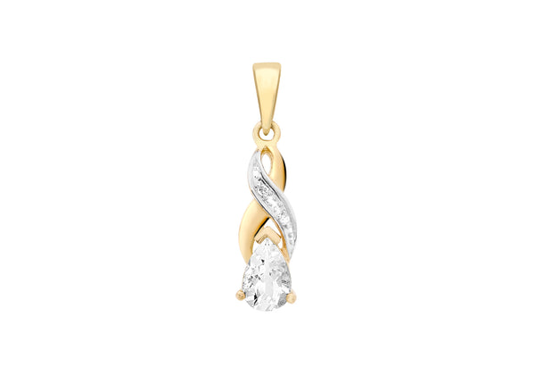9ct Yellow Gold 0.01t Diamond and Aquamarine Crossover Pendant