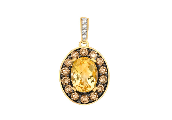9ct Yellow Gold 0.50ct Brown & White Diamond Citrine Pendant
