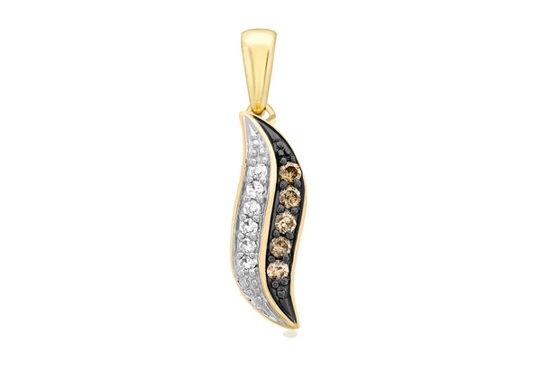 9ct Yellow Gold 0.12t Brown and White Diamond Wave Drop Pendant