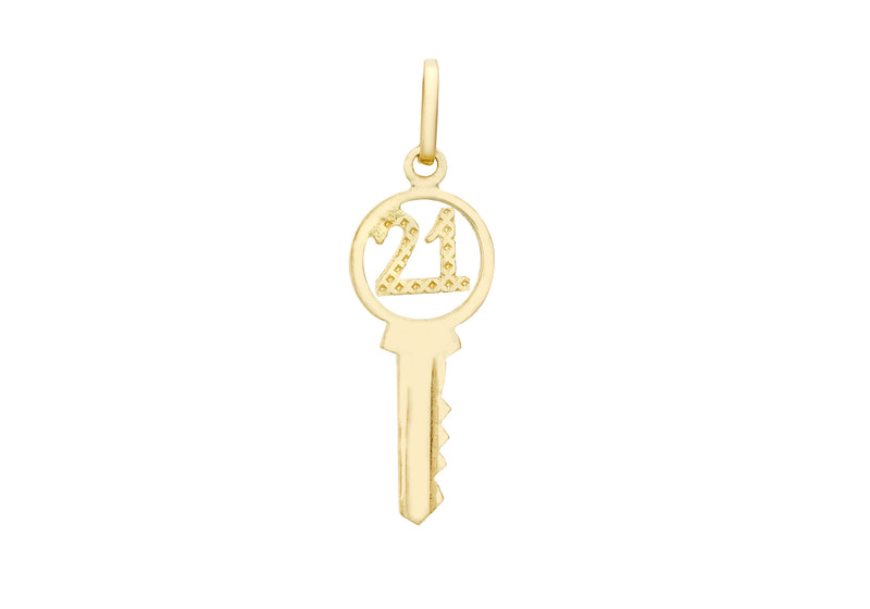 9ct Yellow Gold 10mm x 25mm '21' Key Pendant