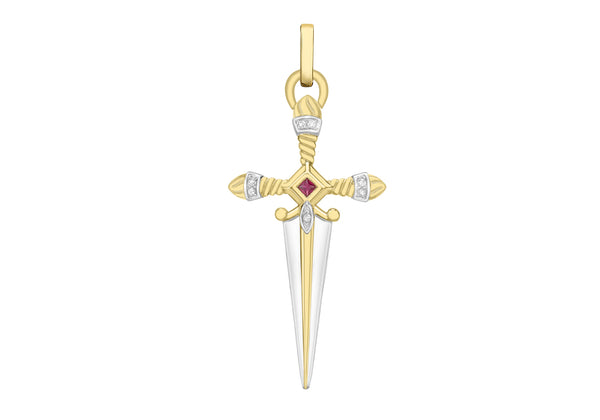 9ct 2-Colour Gold 0.05t Diamond and Ruby Dagger Pendant