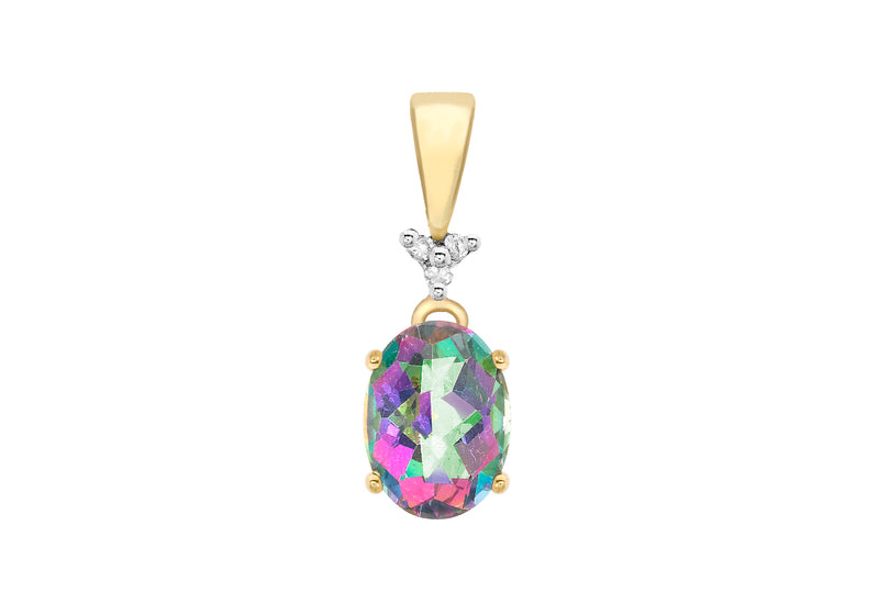 9ct Yellow Gold 0.01t Diamond and Oval Mysti Topaz Pendant