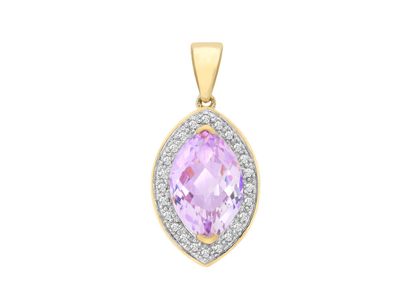 9ct Yellow Gold 0.15t Diamond and Amethyst Marquise Pendant