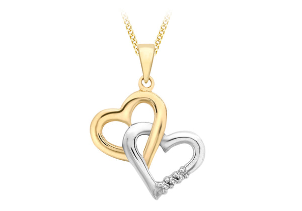 9ct 2-Colour Gold 0.01t Double-Heart Diamond Pendant