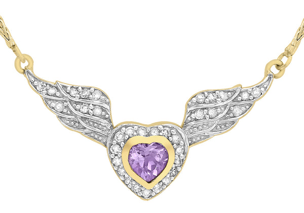 9ct Yellow Gold 0.16t Diamond and Amethyst Wings Pendant