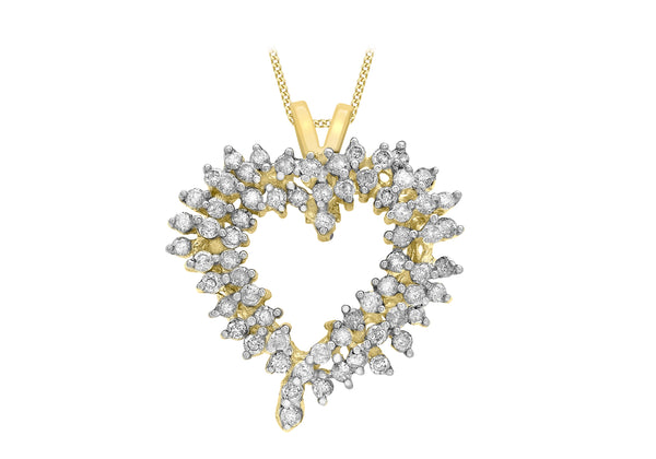 9ct Yellow Gold 1.08t Diamond Heart Cluster Pendant