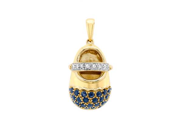 9ct Yellow Gold 0.06ct Diamond and Sapphire Baby Shoe Pendant