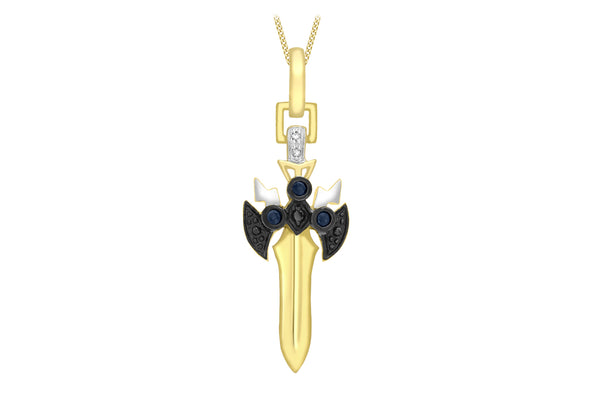 9ct 2-Colour Gold 0.24t Black and White Diamond and Sapphire Dagger Pendant