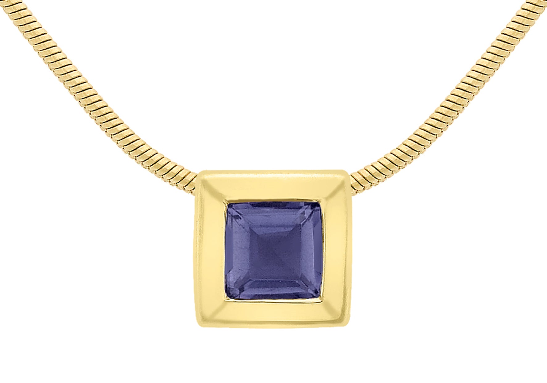 9ct Yellow Gold Square Iolite Pendant on Snake Chain 41m/16"9