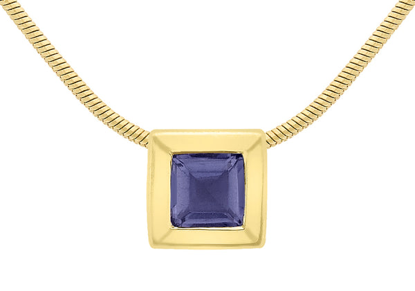 9ct Yellow Gold Square Iolite Pendant on Snake Chain 41m/16"9