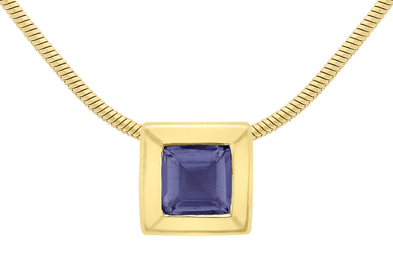 9ct Yellow Gold Square Iolite Pendant on Snake Chain 41m/16"9