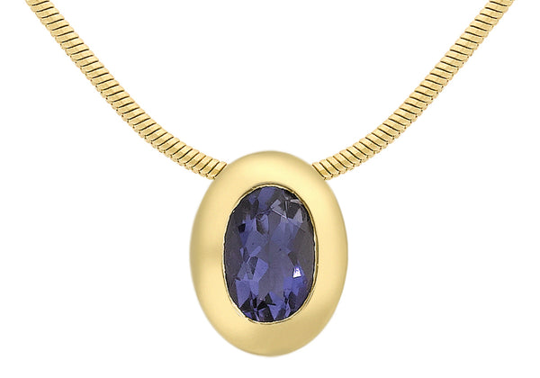 9ct Yellow Gold Oval Iolite Pendant on Snake Chain 41m/16"9