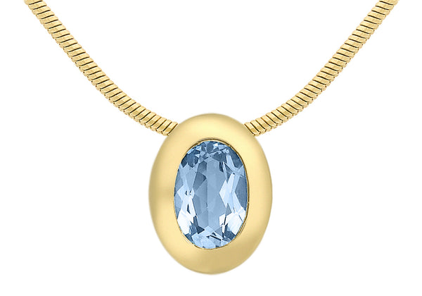 9ct Yellow Gold Oval Blue Topaz Pendant on Snake Chain