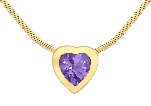 9ct Yellow Gold Amethyst Heart Pendant on Snake Chain 41m/16"9