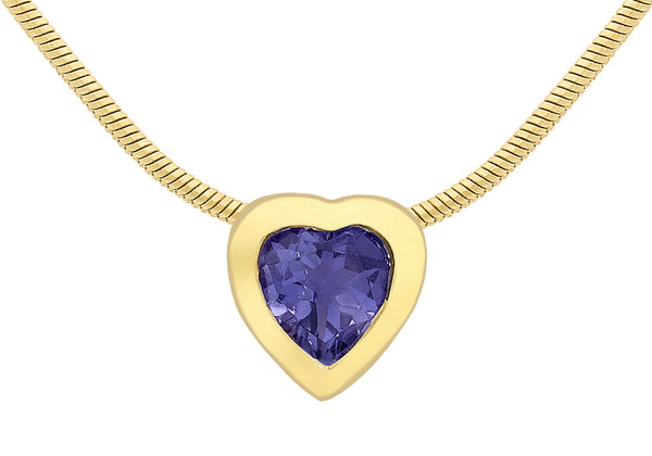 9ct Yellow Gold Blue Iolite Pendant on Snake Chain 41m/16"9