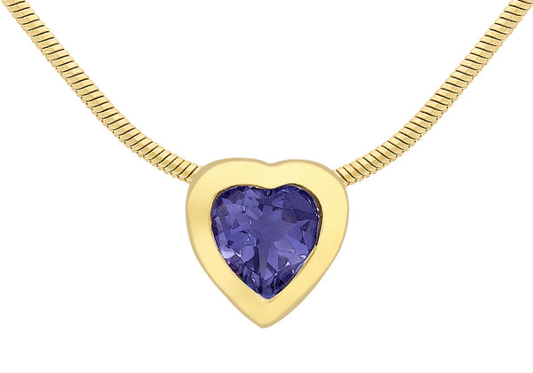 9ct Yellow Gold Blue Iolite Pendant on Snake Chain 41m/16"9