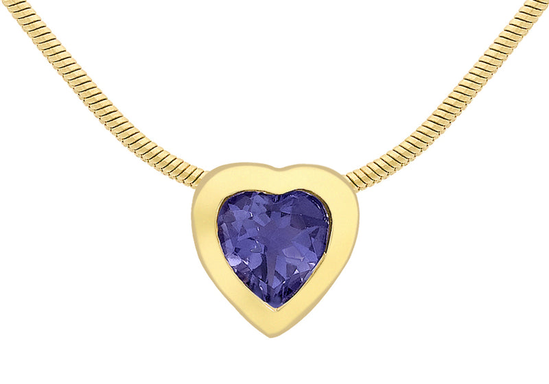 9ct Yellow Gold Blue Iolite Pendant on Snake Chain 41m/16"9
