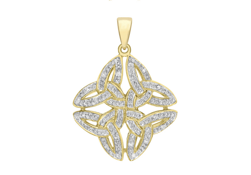 9ct Yellow Gold 0.10ct Diamond Ornate Celtic Cross Pendant
