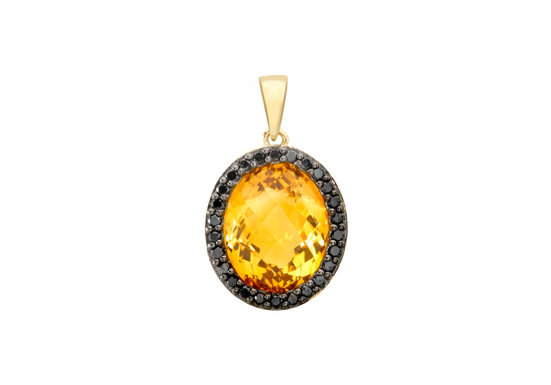 9ct Yellow Gold 0.20ct Black Diamond Oval Citrine Pendant