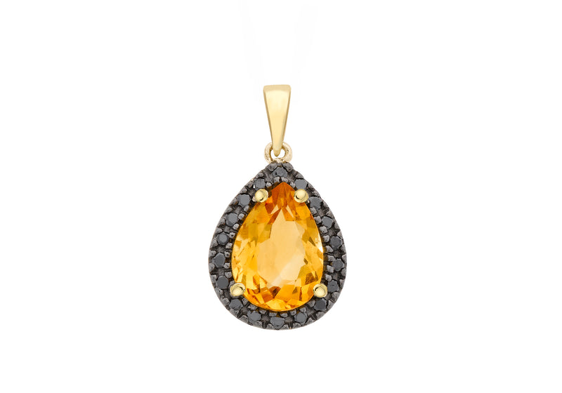 9ct Yellow Gold 0.13ct Black Diamond Teardrop Pendant