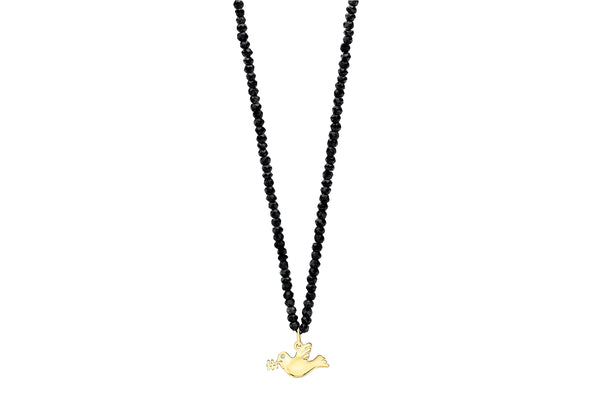 9ct Yellow Gold 0.005t Diamond Set Dove Pendant on Black Spinel Necklace  44m/17.5"9
