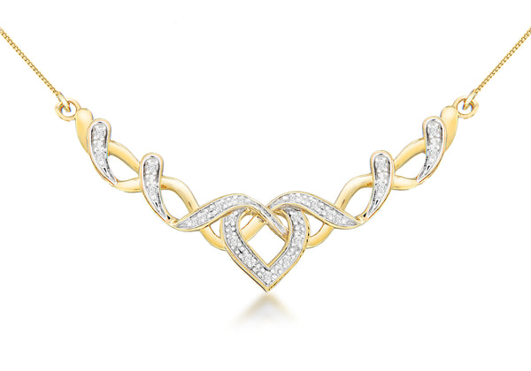 9ct Yellow Gold 0.10ct Diamond Intricate Heart Necklet