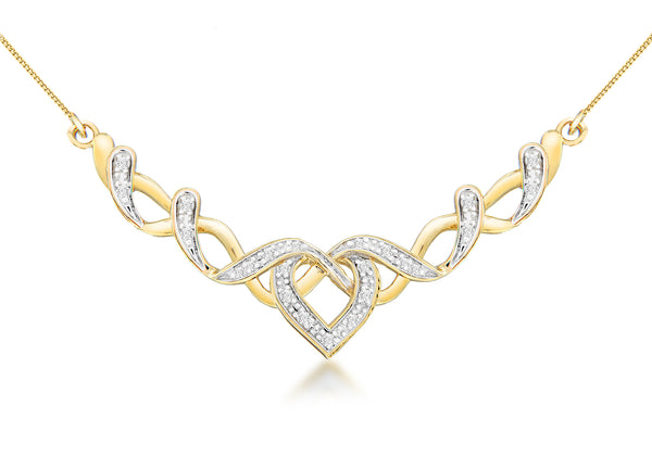 9ct Yellow Gold 0.10ct Diamond Intricate Heart Necklet