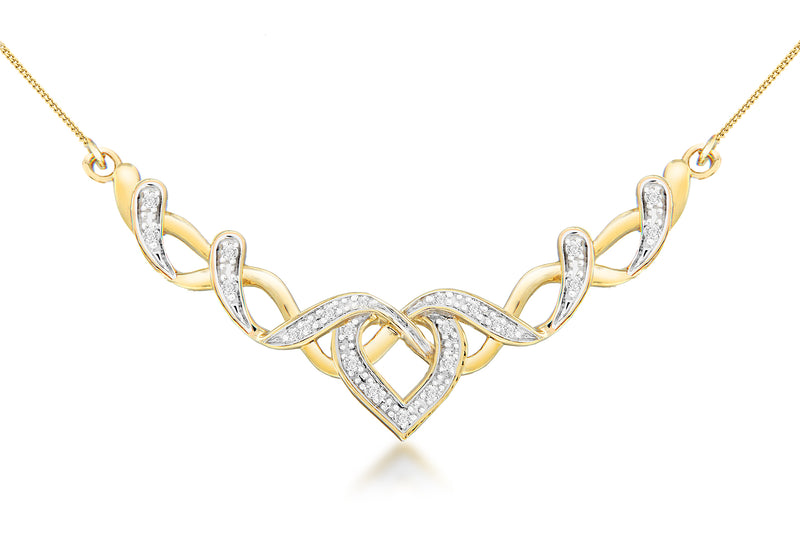 9ct Yellow Gold 0.10ct Diamond Intricate Heart Necklet