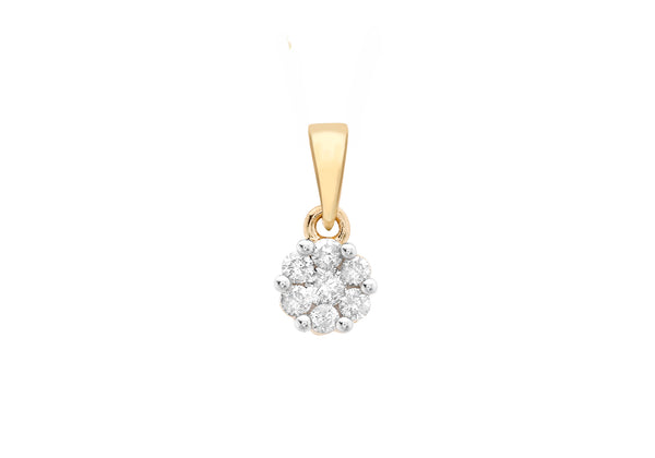 9ct Yellow Gold 0.25t Diamond Cluster Pendant